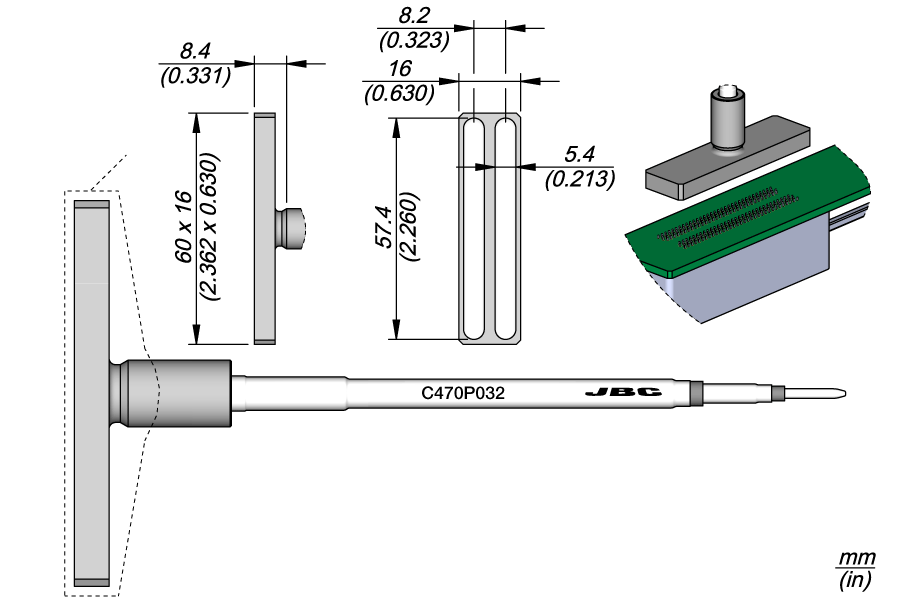 C470P032 - Multirow Solder Pot Cartridge 57.4 x 5.4